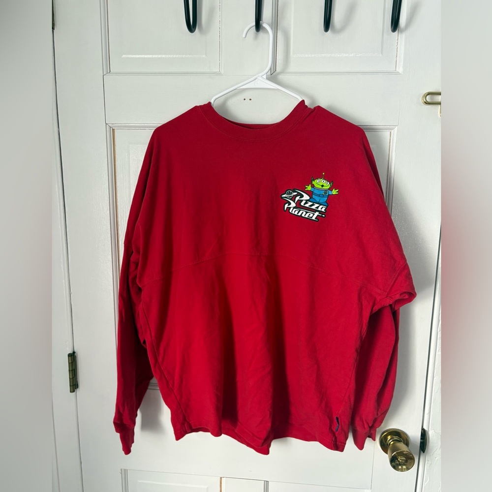 Disney Pixar Toy Story Pizza Planet Spirit Jersey Red White, Size Medium (M)